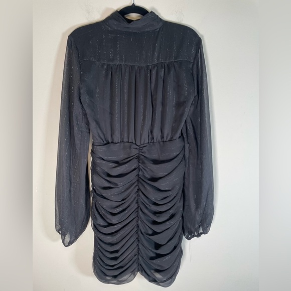 HOUSE OF HARLOW 1960 High Neck Metallic Black Ruched Bodycon Cocktail Dress Sz 4 - Picture 7 of 16